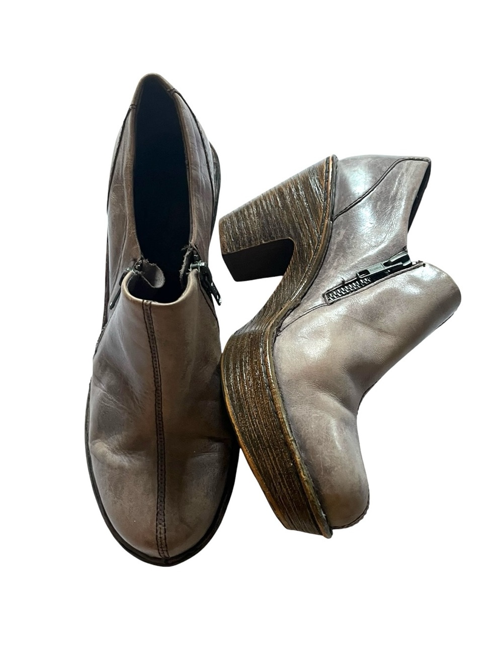 Born Women's Famke Taupe 2-Zip Leather Platform Ankle Boots sz 8 Rockabilly